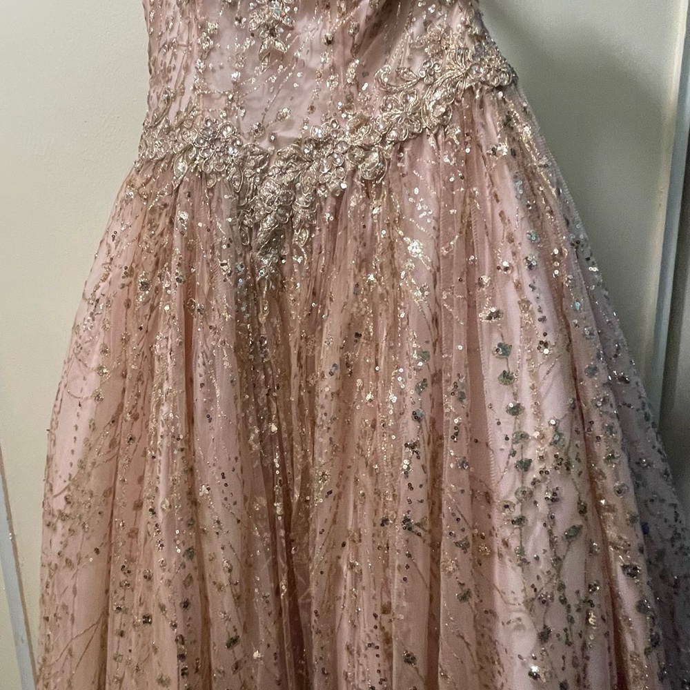 Quince/Sweet 16 Blush Pink Sequin & Bead Formal Tulle Dress